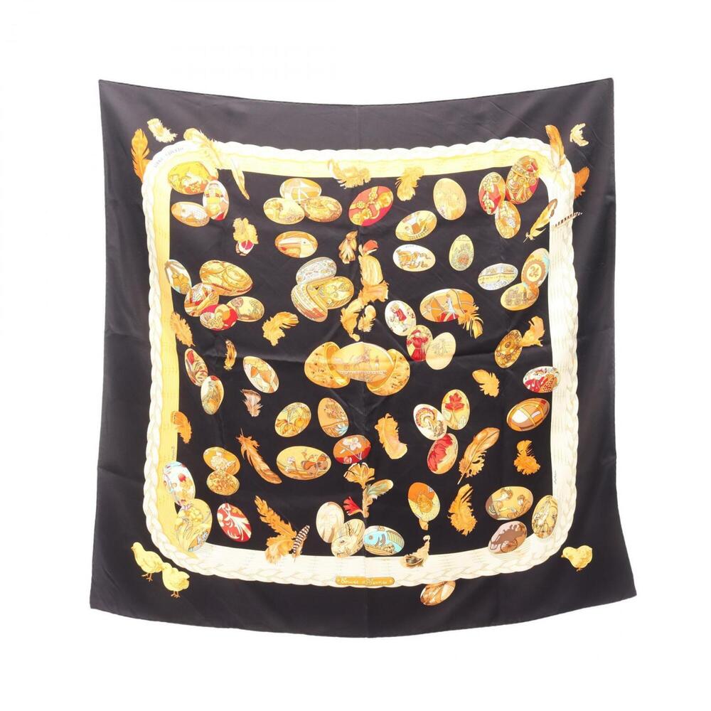 HERMES Black Silk Scarf - Picture 1 of 8